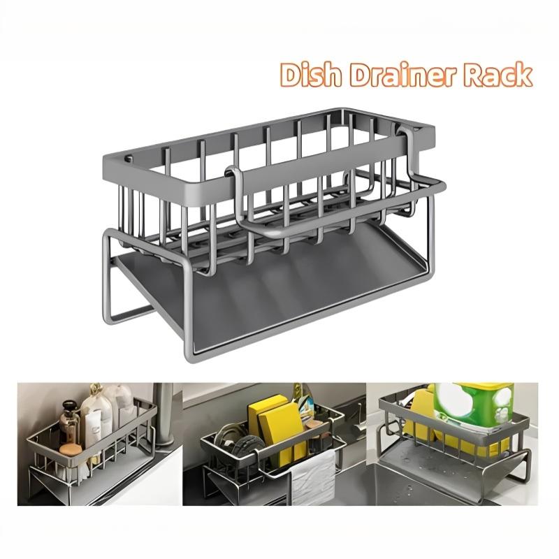 Tech Accessories Organizer - Schwamm-Abtropfgestell mit Handtuchhalter, Küchen- und Badezimmer-Spülbecken-Organizer,