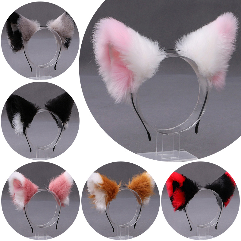 Tech Accessories Women - Flauschiges Fuchs-Katzenohren-Plüsch-Stirnband, weiche, pelzige Haarreifen, niedliche