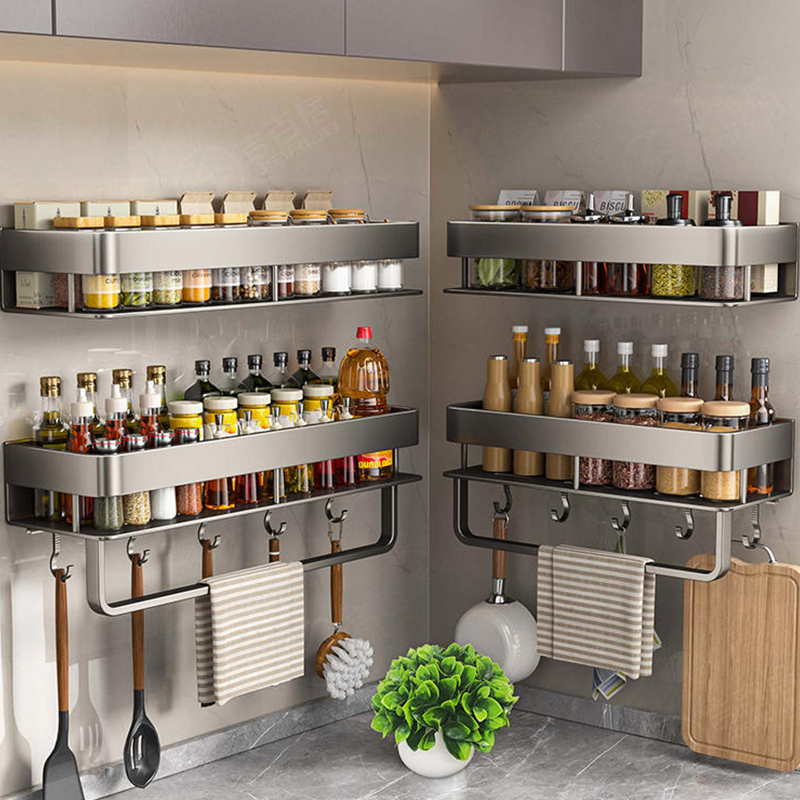 Tech Accessories Organizer - Aluminium-Küchenregal, Toiletten-Aufbewahrungsregal, Bohrfreies Hängeregal, Badezimmer-Organizer, Wandmontage